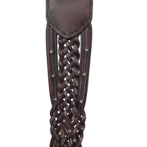 Esprit Womens Belt L Dark‎ Brown Wicker Woven Braided Silver Buckle Studded main image 4